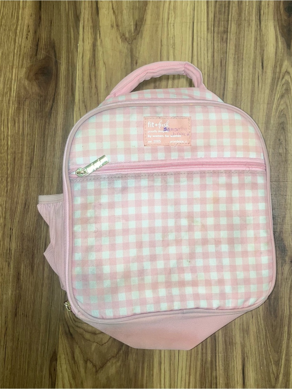 Source Unknown Pink Gingham Kids Lunch Bag